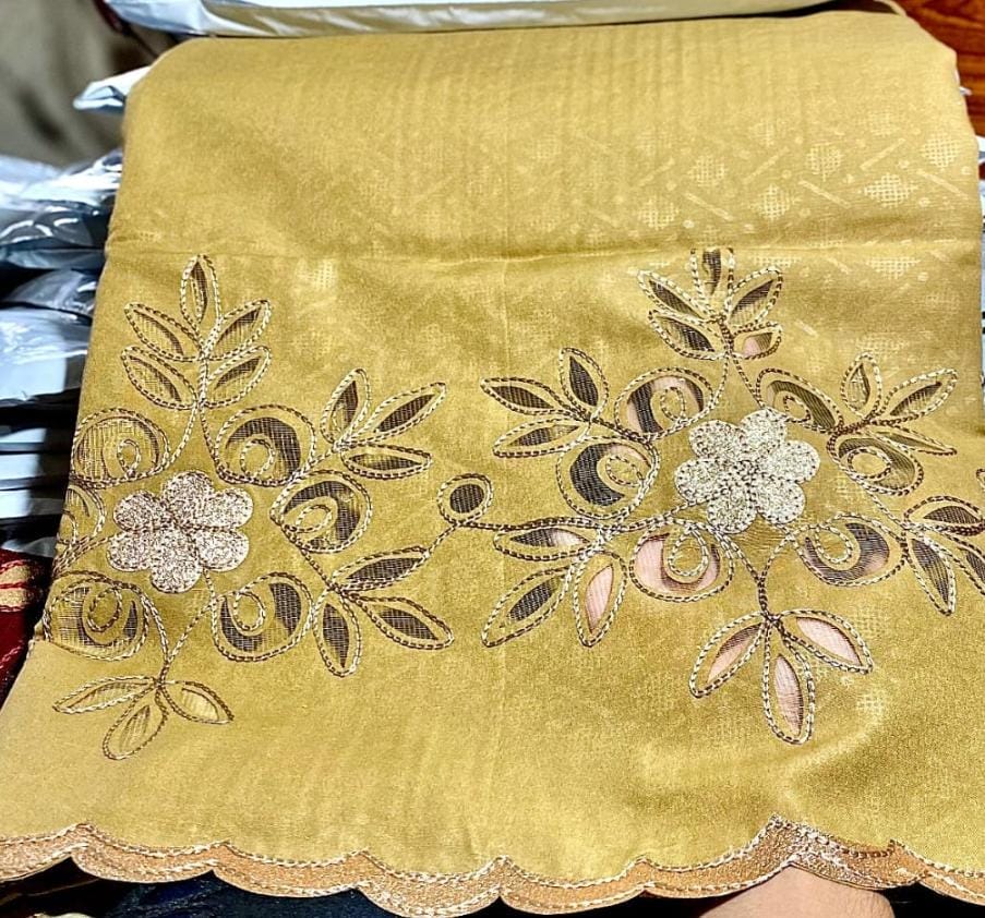 Swiss Lawn Laser Lace Shawl for Women – All-Season Comfort | New 2025 Summer Collection , Mellow Mustard