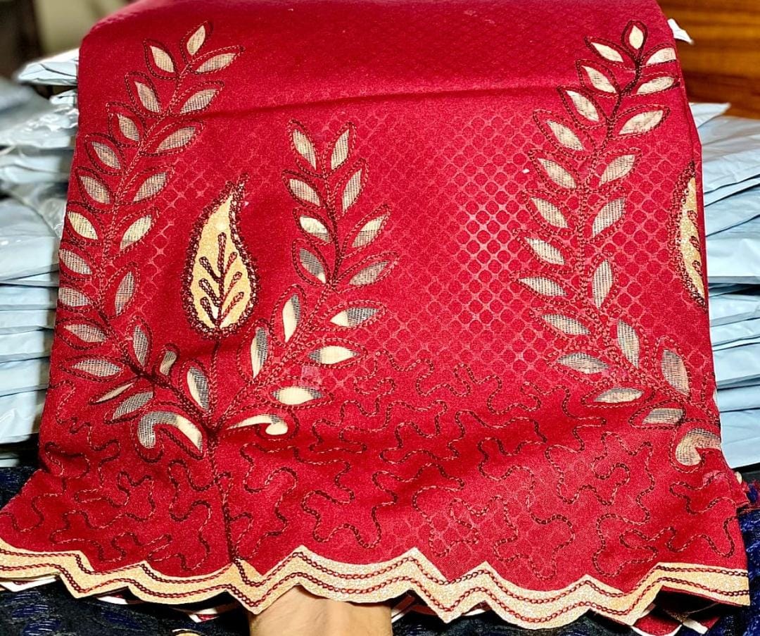 Swiss Lawn Laser Lace Shawl for Women – All-Season Comfort | New 2025 Summer Collection, Red Ember