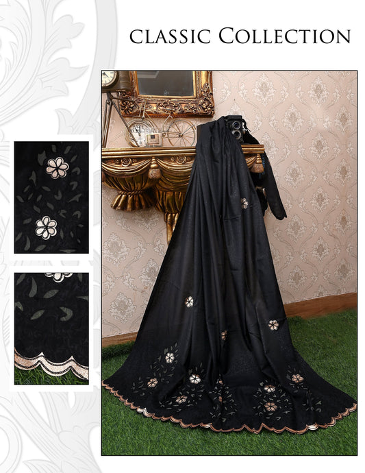 Swiss Lawn Laser Lace Shawl for Women – All-Season Comfort | New 2025 Summer Collection, Midnight Loom