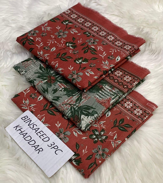 Bin Saeed Unstitch Printed Khaddar 3 piece