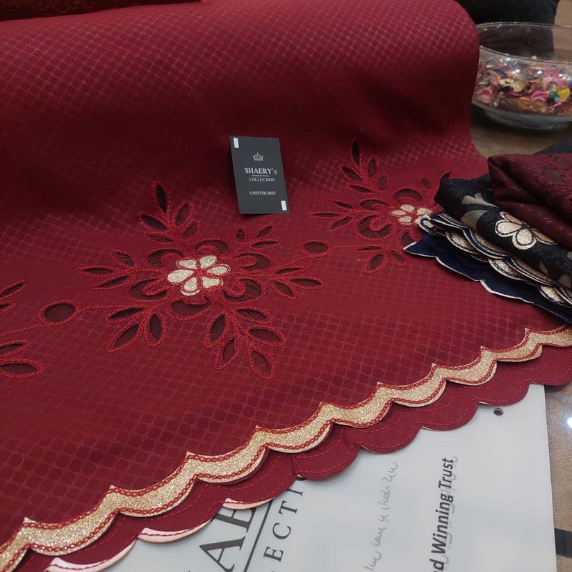 Swiss Lawn Laser Lace Shawl for Women – All-Season Comfort | New 2025 Summer Collection, Red Ember